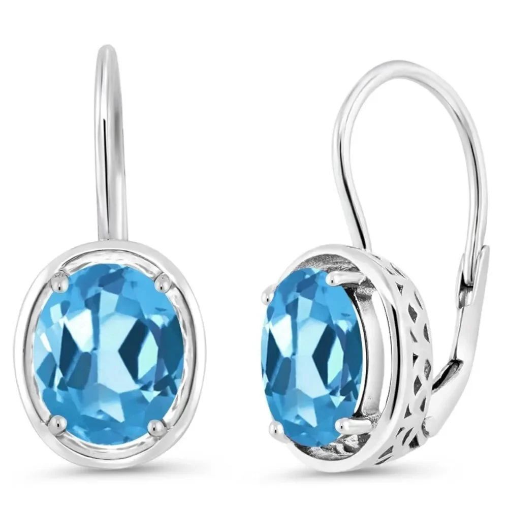 925 Sterling Silver with 3.60 Cttw Swiss Blue Topaz Oval Leverback Drop Earrings